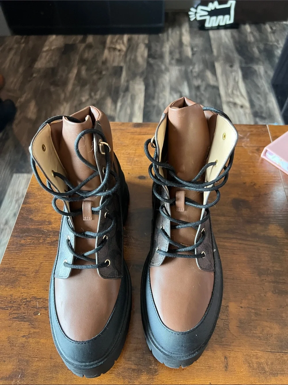 Coach Brown Black Signature Lug Boot